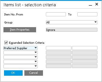 Material Resource Planning (1/2) MRP Wizard Updates: Item selection in MRP Wizard includes expanded selection