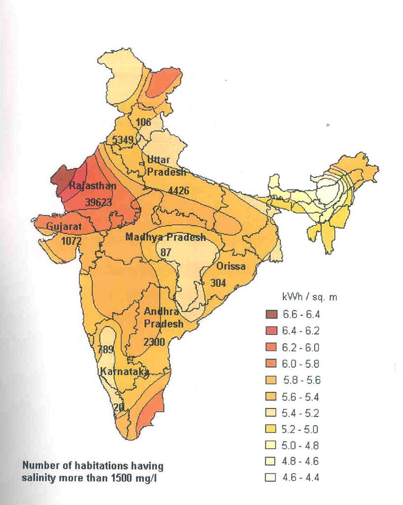 Solar Radiation in India Most parts of