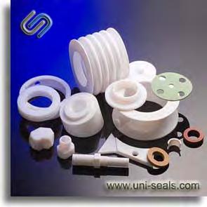 Varied PTFE Articles To meet various demands, Uni-seals has developed varied PTFE articles which are made from high quality PTFE resin, and manufactured by methods of molding, skiving and lathe.