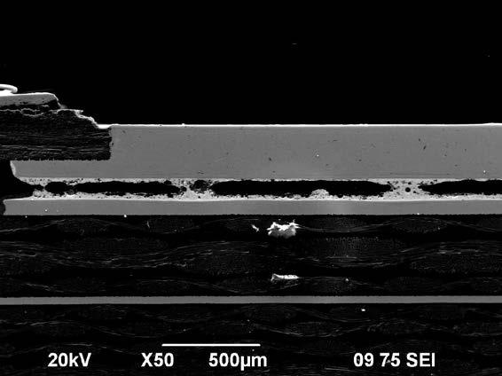 Figure 19. SEM image showing cracks/voids of a TOPS component on a thick Au board Table 2.