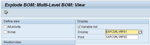 Name (Position) Jun Lee (Production Supervisor) To display a multi-level BOM, follow the menu path: Logistics Production Master Data Bills of Material Reporting BOM Explosion Material BOM Multilevel