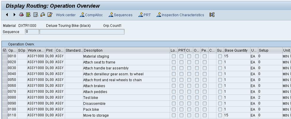 PP 4: Display Routing Exercise Use the SAP Easy Access Menu to display a routing. Task Review the routing for your black Deluxe Touring bike.