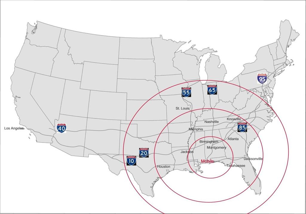 Mobile s Trucking Access to Key Markets 4-Hour Increments Interstates & Four Lane Highways in Alabama