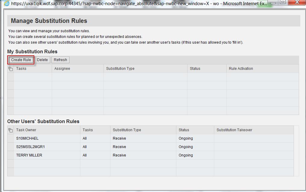 Configuring Substitution Click on Create Rule button in Manage Substitution