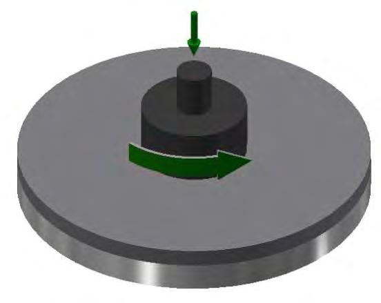 The "slug on disc" scheme for wear tests The samples behavior during dry sliding wear tests was estimated on the friction
