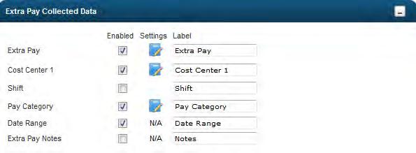 1. Edit Settings - Employee Viewable - allows the employee to view the cost center. - Employee Editable - allows the employee to edit the cost center they are allocating time to.