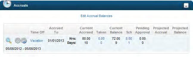 Accruals - Edit Accrual Balances - manually edit Accrued To date and Hours Remaining for each accrued time off definition.