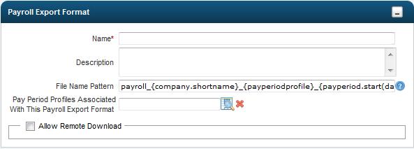 - Profile Name - type in the profile name of your payroll export format. - Description - type in a brief description of the payroll export format.