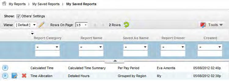 2. Click the button to view the report. Report Definitions 1. My Saved Reports - shows a list of all reports you have saved as your personal setting. 2.