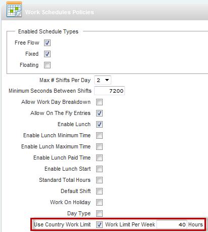 In conjunction with the Opt-Out Agreement, there is now an option within the Work Schedule Policies under Company Settings > Global Setup > Company Setup > Global Policies Tab to set a Country Work