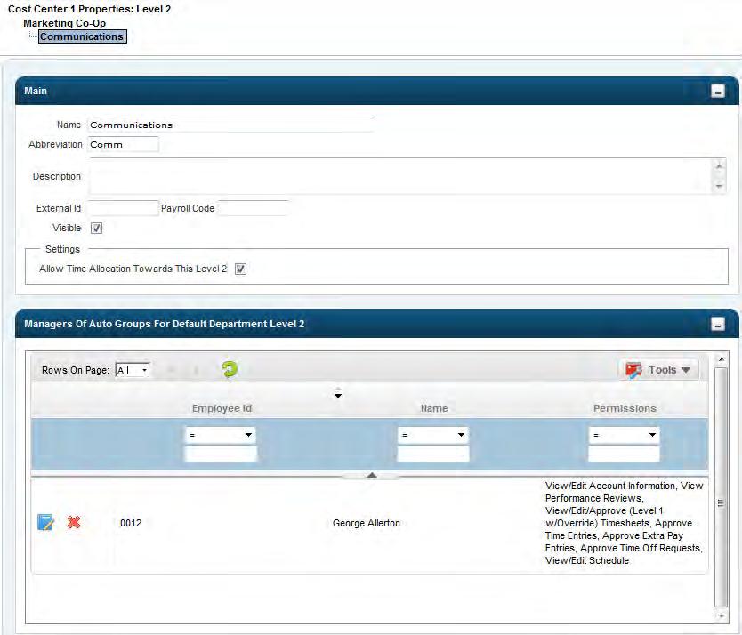 - Extra Fields - if cost center extra fields for recording additional Cost Center information have been created and enabled in Company Configuration, they will display here.