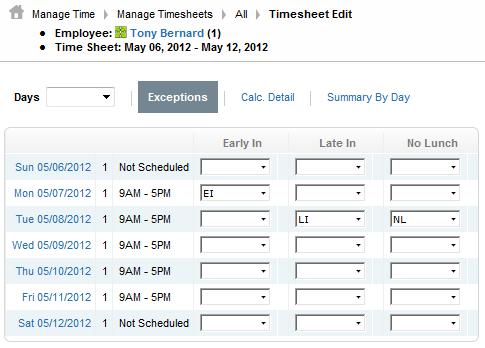 Then, under Company Settings > Profiles/Policies > Timesheets, you can enable which Exceptions should be displayed on the employee s timesheet.