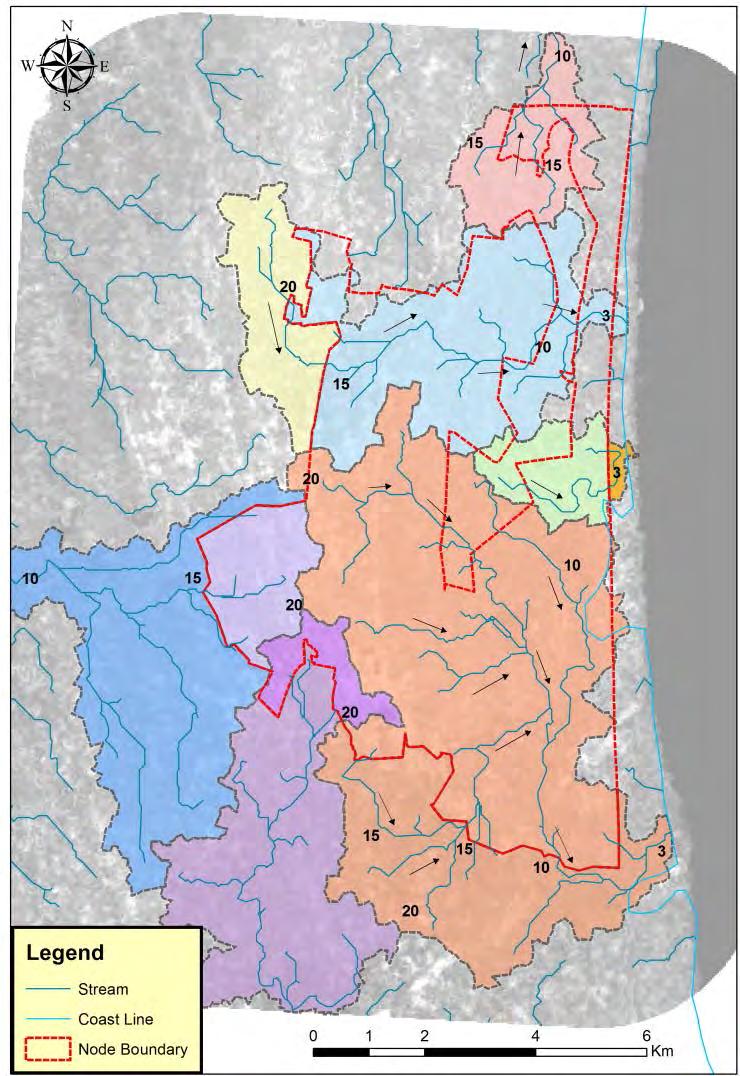 (5) Drainage Basin Plan The drainage basin plan for the catchment area for Krishnapatnam Node contributing to the storm run-off into the node presented in the Figure 7.51.