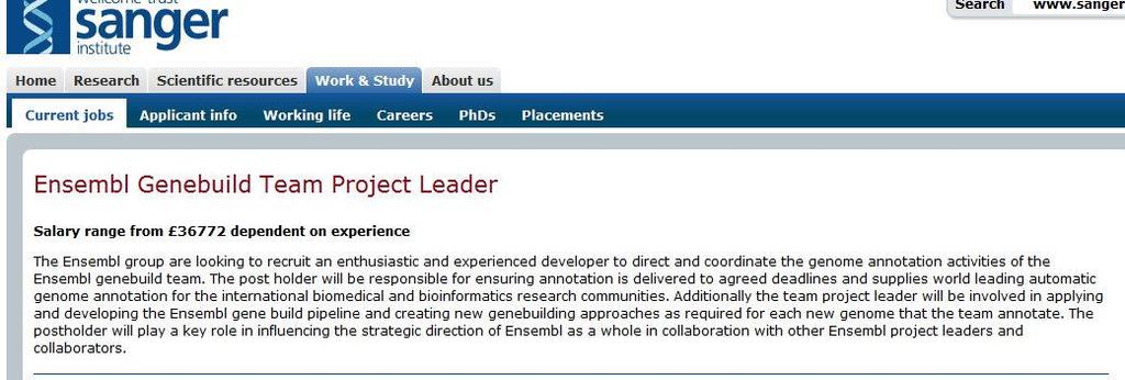Ensembl The Ensembl project was started in 1999 the Ensembl group consists of