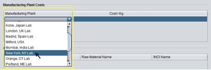 Supply Raw Material Cost Information To add or edit the cost information for a raw material on a plant basis, 1. Select the raw material from the formula grid or Raw Material Search Results screen. 2.