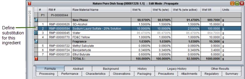 Define Ingredient Substitutions in the Formula Figure 1 shows the formula for Nature Pure dish and