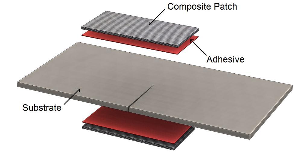 4.2 Single-edge notched steel plate This section covers the modelling and analysis of a single-edge notched steel plate with double-side CFRP reinforcement (double-sided patch repair) in Abaqus.