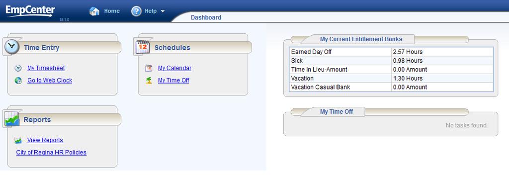 Employee Functions The employee dashboard typically provides links to the following time and attendance related functions.