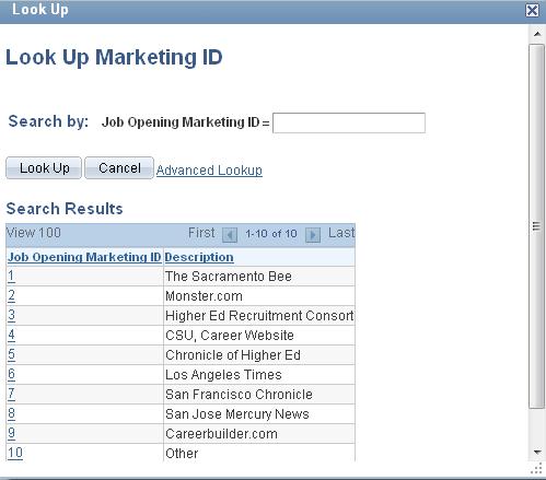 3. Select a Marketing ID by clicking on the search icon. 4. Select the desired media source from the Search Results list.