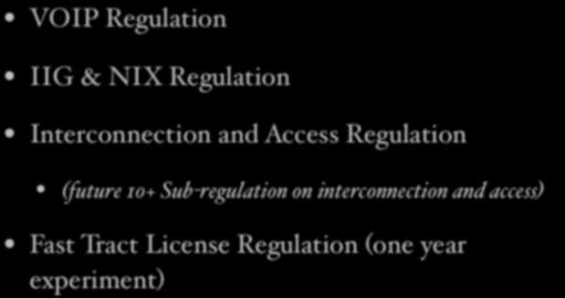 Regulation at a glance VOIP Regulation IIG & NIX Regulation Interconnection and Access Regulation