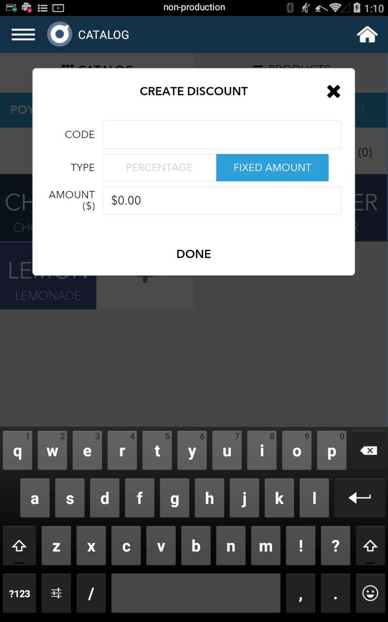 Adding discounts and fees: After creating an order through the register app, merchants have the option to apply order-level and