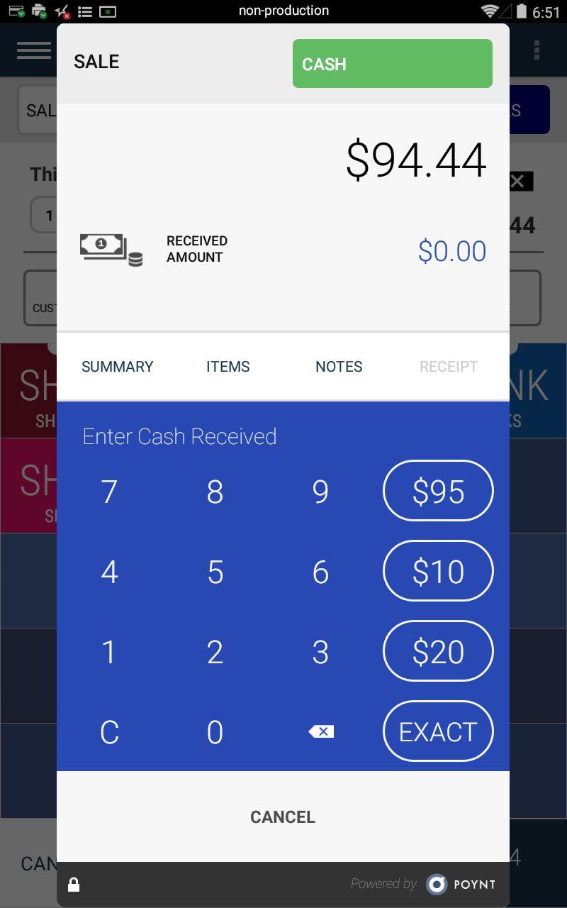 Executing a transaction from the Register app: After creating an order on the Register app, the merchant can charge the customer directly from the app and make a
