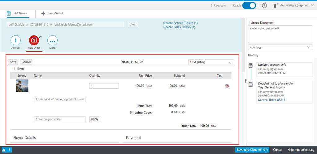 ORDER ENTRY WITH CAAS INTEGRATION Support the buying process by creating Hybris Commerce sales orders Provide consistency with proper
