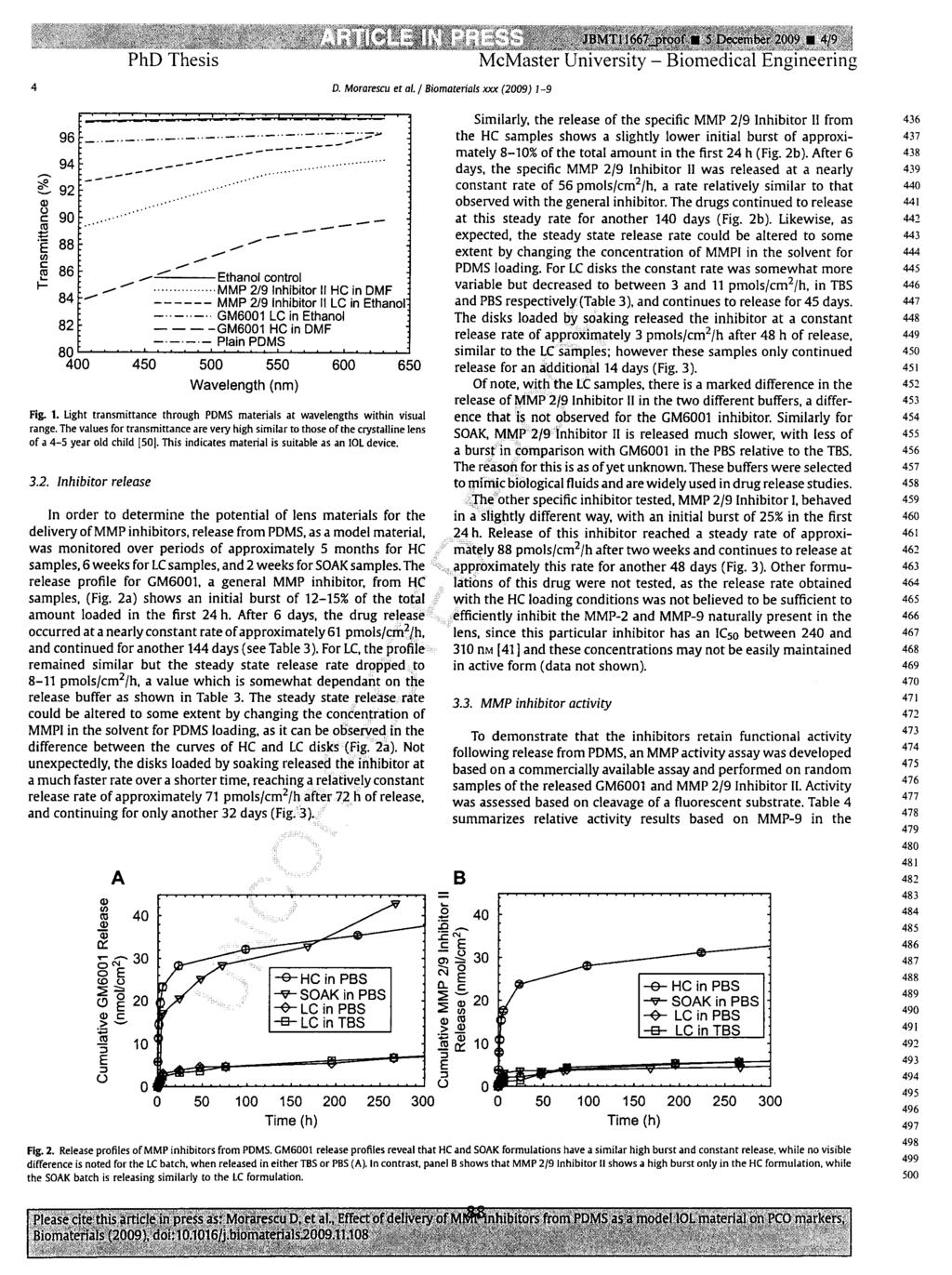 PhD Thesis 4 D. Morarescu et al. / Biomaterials xxx (2009) 1-9 96 94 ;;g ~ 92 Ql u c: 90 ('CJ :t::.