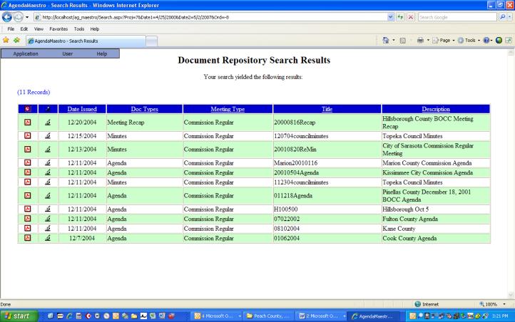 Search DocDepot allows the staff and the public (when appropriate) to search for and retrieve documents related to the commissioners meeting and workshop agendas via