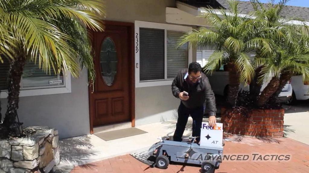 Figure 4: Multiple doorstep tests have been conducted with the AT Panther as a package delivery robot.