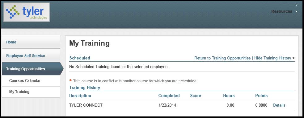 If the employee is enrolled in multiple courses, he/she can click on any of the headings to sort the courses to find the one
