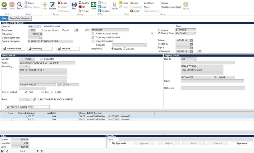 Purchase Order Change Order Munis Version 11.2 20. Click Return, you will be returned to the Main page. a.