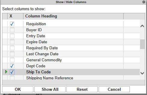 If you want see your results displayed in list format click Browse. 8. You can add columns by clicking on the Show/Hide Cols option and making additional selections. 9. By adding Requisition, Dept.