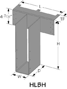 ESR-3444 Most Widely Accepted and Trusted Page 9 of 33 TABLE 5 HLBH BEAM HANGER ALLOWABLE LOADS 1,2,3,5 STOCK NO. GAGE DIMENSIONS (inches) W H D L TF Top Qty. Header Face Qty.