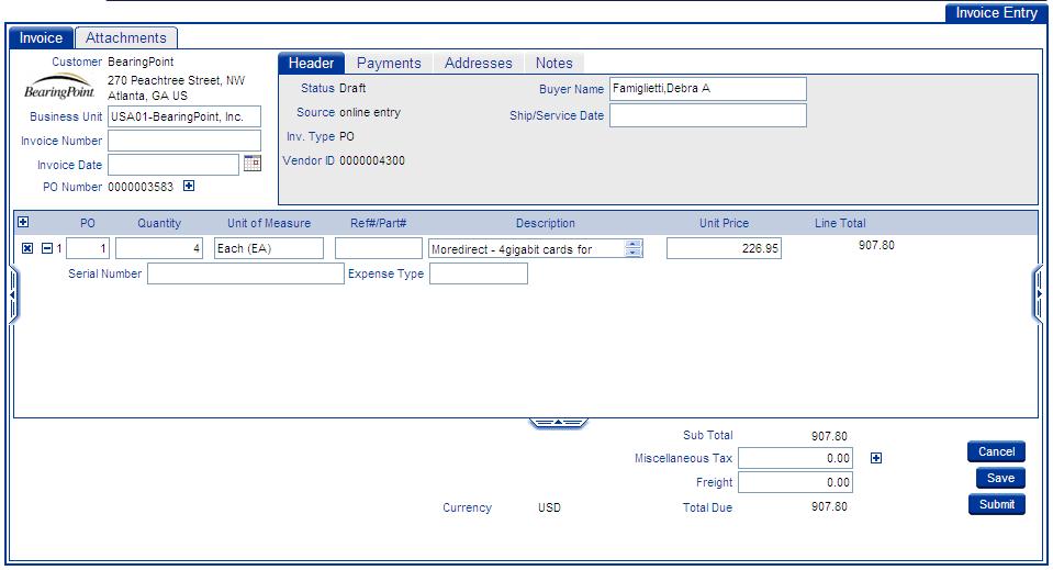 Sample Screen From this point invoicing is similar to a Non-PO invoice.