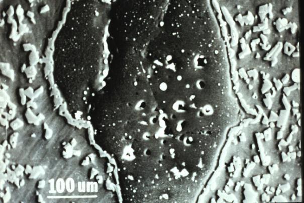 Figure 23: Detail of Early AOD Slag The early AOD slag also contained eroded masses of MgO crystals.
