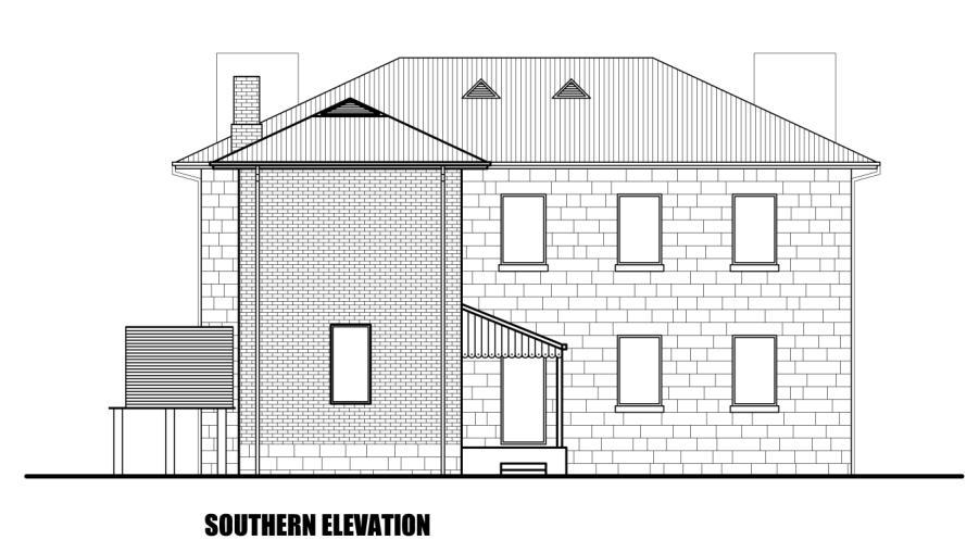 5.1.3 SOUTHERN ELEVATION Figure 21- Southern Elevation showing brick (left) and sandstone (right) wings.