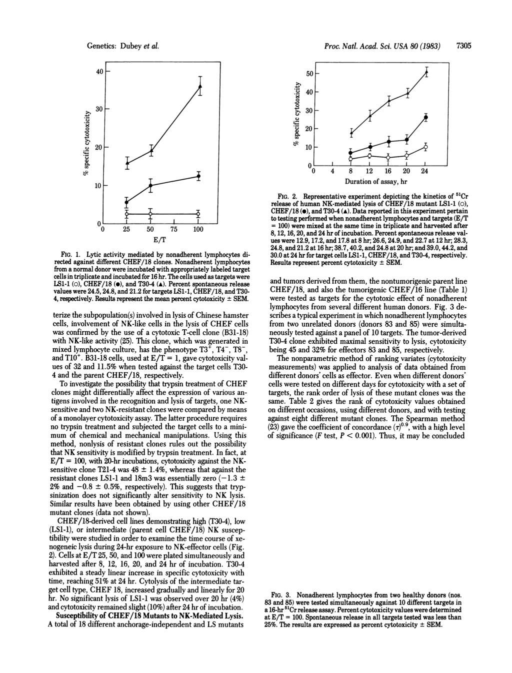 Genetics: Dubey et al. Proc. Natl. Acad. Sci. USA 80 (1983) 7305 x40 UV 30-8 205 0 U~~~~~~~ 10 O _ 0 25 50 75 100 E/T FIG. 1. Lytic activity mediated by nonadherent lymphocytes directed against different CHEF/18 clones.