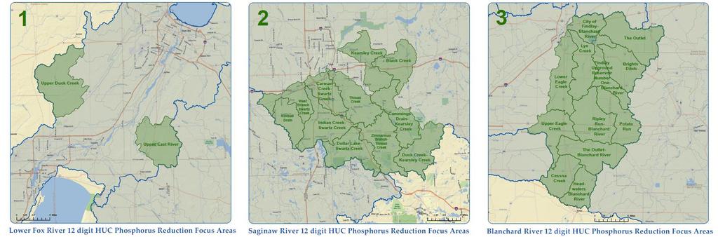 Phosphorus Reduction Watersheds Through collaboration with NRCS, EPA and USGS Three watersheds were selected based on existing water