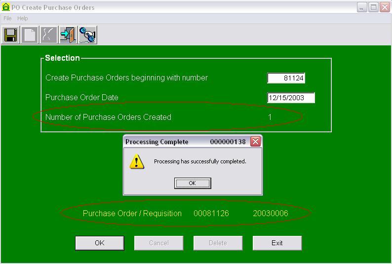 Figure C-15 Clicking OK on the message in Figure C-15 will take the user back to the Purchase