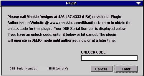 Unlock Procedure 1. Locate your D8B s Electronic Serial Number (ESN). This is displayed at the bottom of the Licensing window which is accessed from the Setup screen.