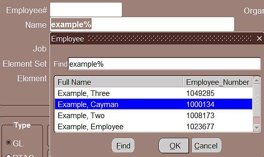 To select an individual by name, type the individual s name (Last Name, First Name) or type a partial value including the percent (%) sign directly in the Name