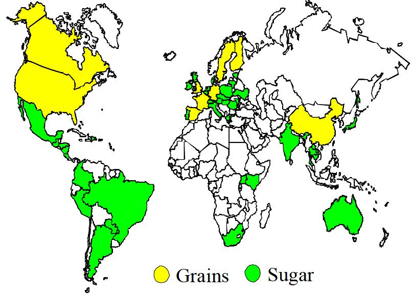 25 Figure 3. Projected worldwide distribution of sugar and starchy feedstock for ethanol production in 2013 (Berg and Licht 2004).
