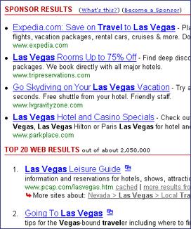 Sponsored Search Auctions 5 (a) search results (b) advertisers bids Fig. 1.1. (a) An example display of sponsored search listings above the regular algorithmic listings for the query las vegas travel.