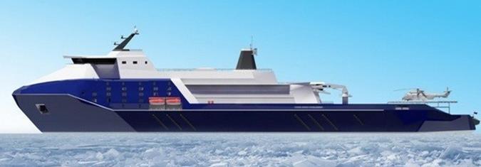 0 m thick ice Leader Icebreaker Project 10510 (LK-110Ya): Nuclear 110 MW super icebreaker, 205 m long and 50 m wide, with