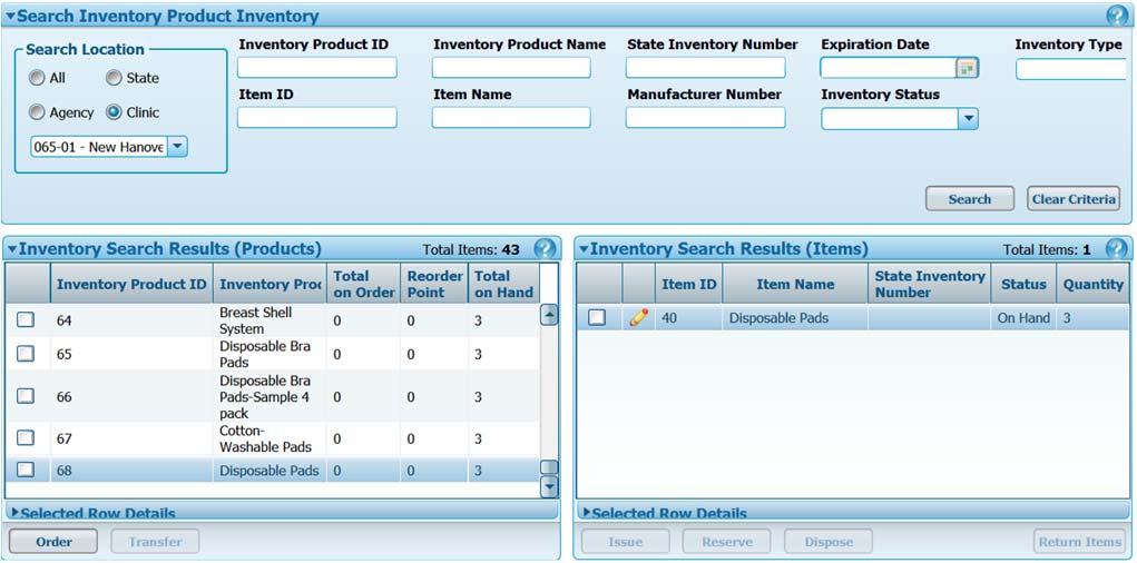 Disposing of Inventory 1. On the Search Product Inventory screen, perform a search if necessary. 2.