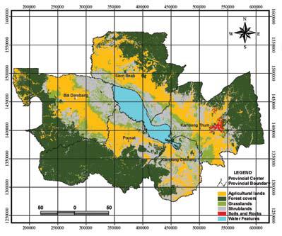 Figure 2: Land use map of the five provinces surrounding the Tonle Sap Lake of Cambodia (Source: JICAS, 2004) The most dominant soils in the Basin are acidic in nature with ph values below 5.
