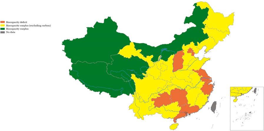 Footprint distribution 4 provinces with ecological surplus 30% of provinces with ecological deficit have absolute deficit and 70% relative deficit