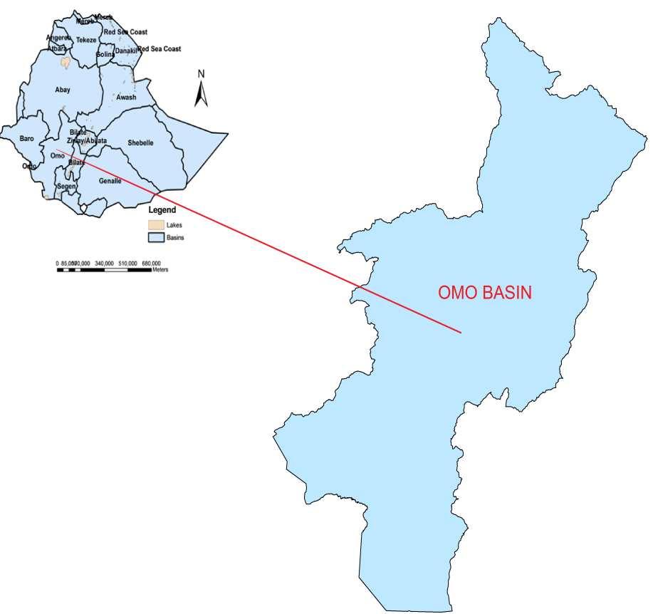 2. Study Area The Omo-Gibe River Basin is almost 79,000 km 2 in area The basin lies longitude 4 30'N - 9 30'N & latitude 35 0'E - 38 0'E,