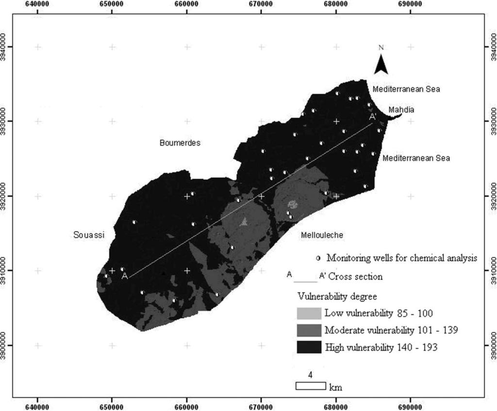 Sensitivity analysis in groundwater vulnerability assessment 301 Fig. 12 Groundwater vulnerability map of the Mahdia-Ksour Essaf Aquifer, using a Modified DRASTIC index.